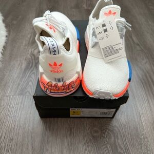 Adidas NMD_R1J  - White and Neon Orange